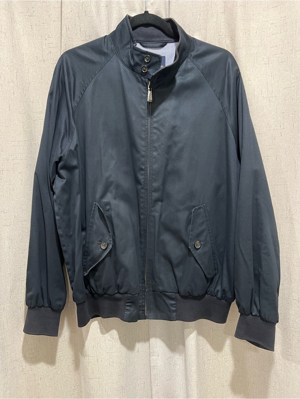 Brooks Brothers Navy Bomber Jacket with Button-Flap Pockets